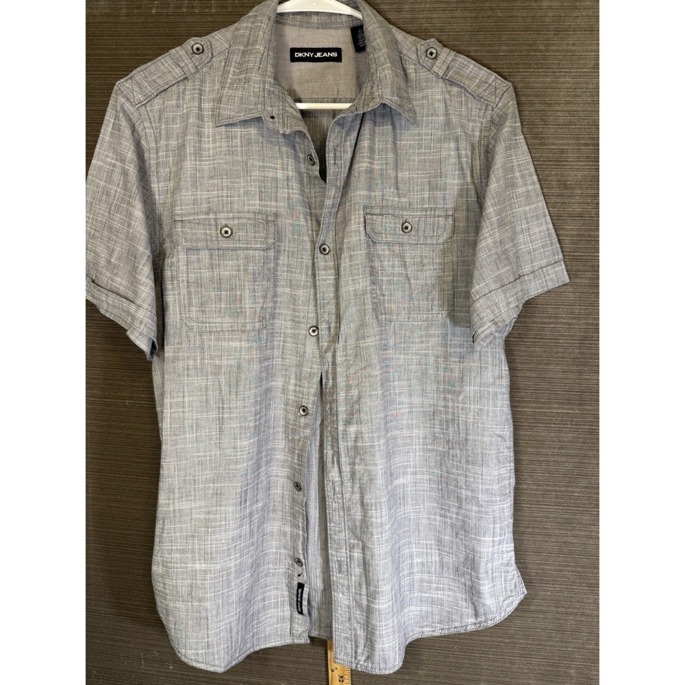 Mens DKNY Jeans Medium Gray Short Sleeve Front Pocket Should Detail Shirt
